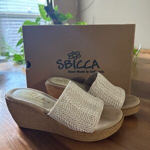 SBICCA Wedge Women Cream and Tan Sandals, Size 6